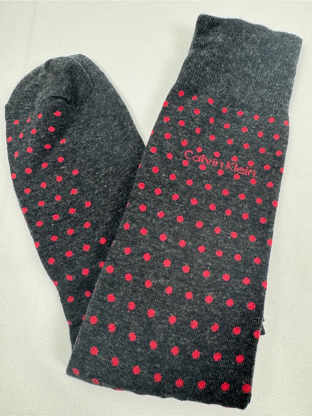 Calvin Klein CK Men’s Crew Socks Casual Funky Red Grey Polka Dots Size 10-13 NEW